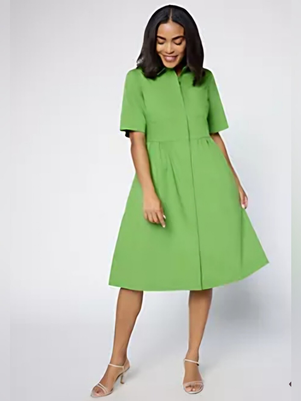 Poplin Button Down Midi Dress Lime Green Short-Sleeve Dress Medium New
